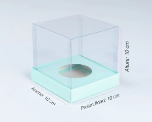 Caja con tapa de acetato 10X10X10CM AGUA MARINA (B2-P2-E5-A3)